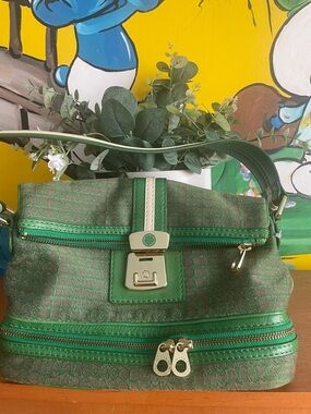 Marc by Marc Jacobs Teal Monogram Zip bag with gold Hardware .